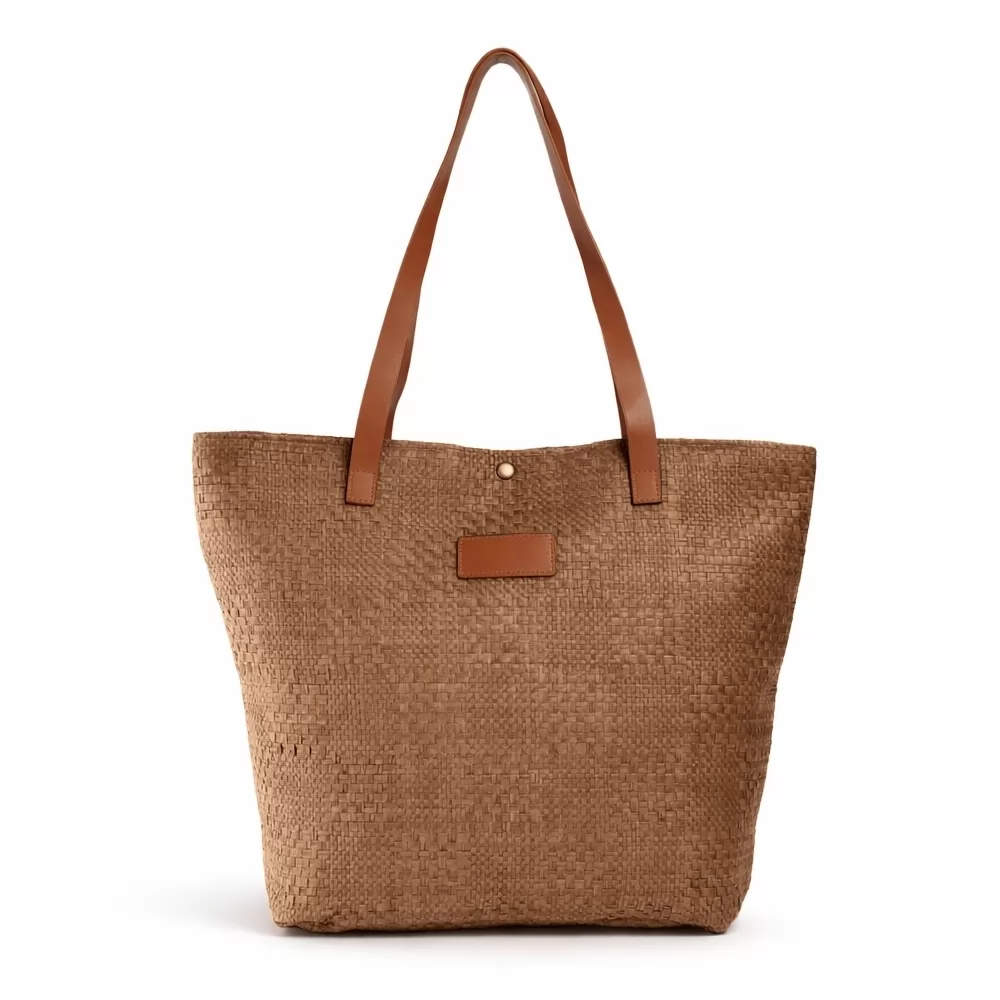 SACOLA DE PALHA C/ ALÇA DE COURO