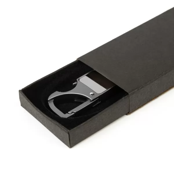 CHAVEIRO MOSQUETÃO EM METAL/PU - CINZA/PRETO