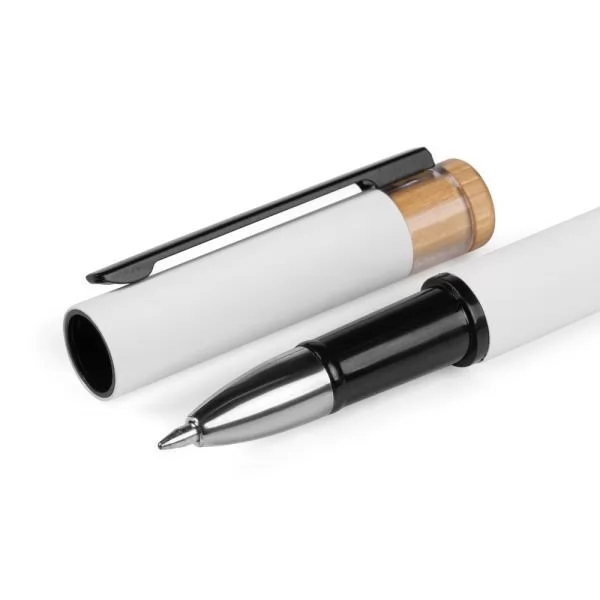 CANETA ROLLER EM ALUMÍNIO RECICLADO /  BAMBU - BRANCA