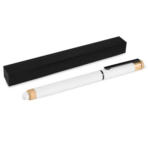 CANETA ROLLER EM ALUMÍNIO RECICLADO /  BAMBU - BRANCA