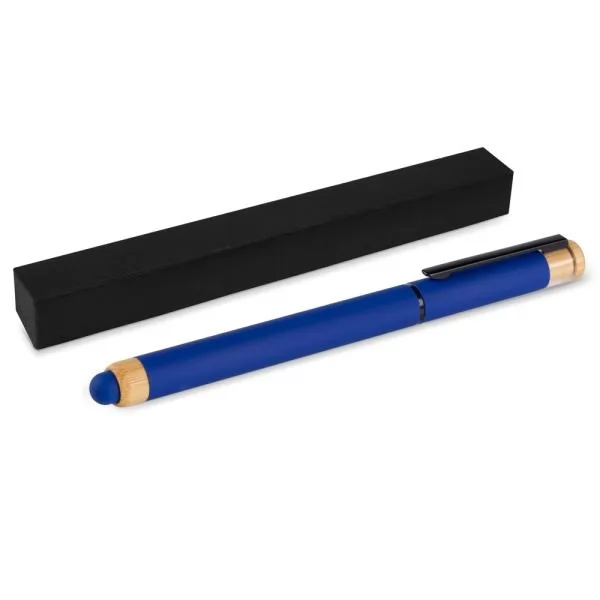 CANETA ROLLER EM ALUMÍNIO RECICLADO /  BAMBU - AZUL