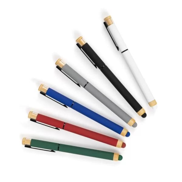 CANETA ROLLER EM ALUMÍNIO RECICLADO /  BAMBU - VERMELHA