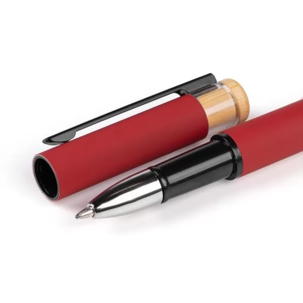 CANETA ROLLER EM ALUMÍNIO RECICLADO /  BAMBU - VERMELHA
