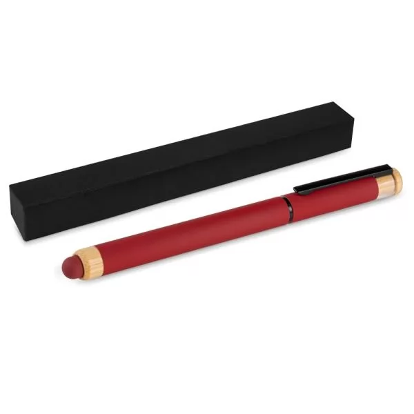 CANETA ROLLER EM ALUMÍNIO RECICLADO /  BAMBU - VERMELHA