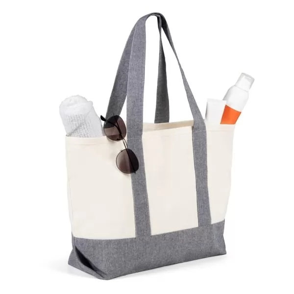 SACOLA EM ALGODÃO RECICLADO - BEGE NATURAL/MELANGE CINZA - 475X31CM