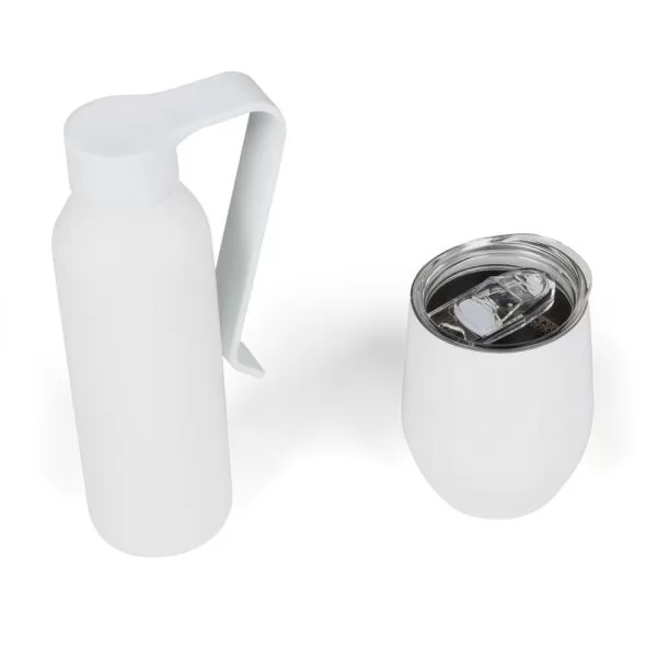 KIT GARRAFA E COPO TÉRMICO - BRANCO - 2 PÇS