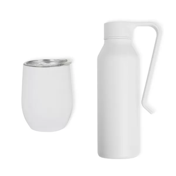 KIT GARRAFA E COPO TÉRMICO - BRANCO - 2 PÇS