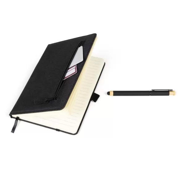 CADERNO P/ ANOTAÇÕES COM CANETA - PRETO