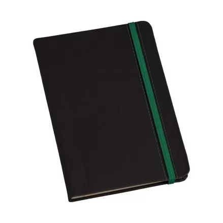 Caderneta Grande Tipo MOLESKINE Capa Preta c/ Cost. e Elástico Verde com Pauta