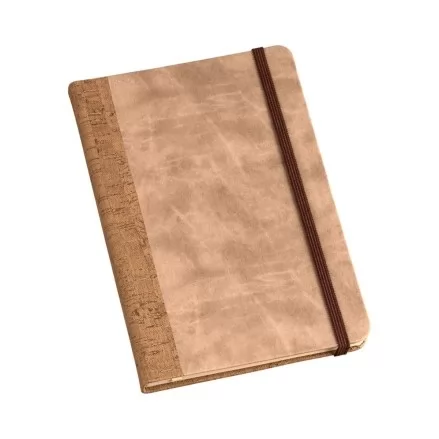 Caderneta Grande tipo MOLESKINE capa c/ Recorte Cortiça/Marrom Claro com Pauta