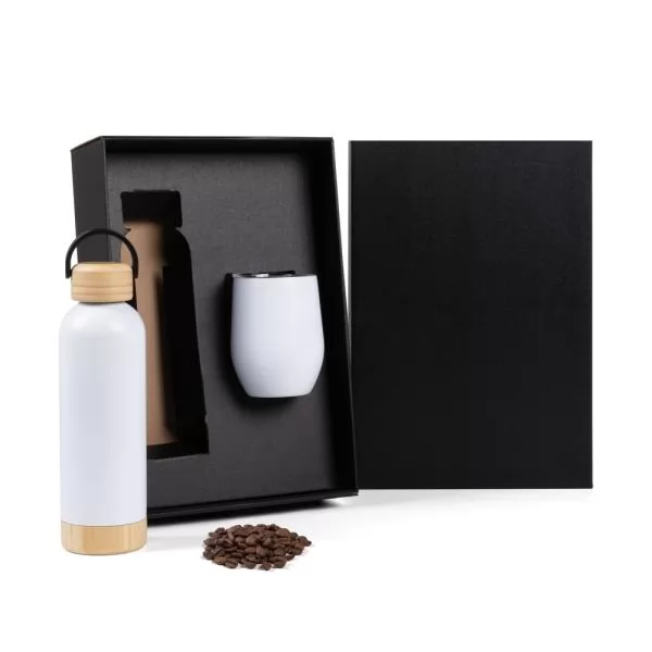 KIT GARRAFA E COPO TÉRMICO - BRANCO - 2 PÇS