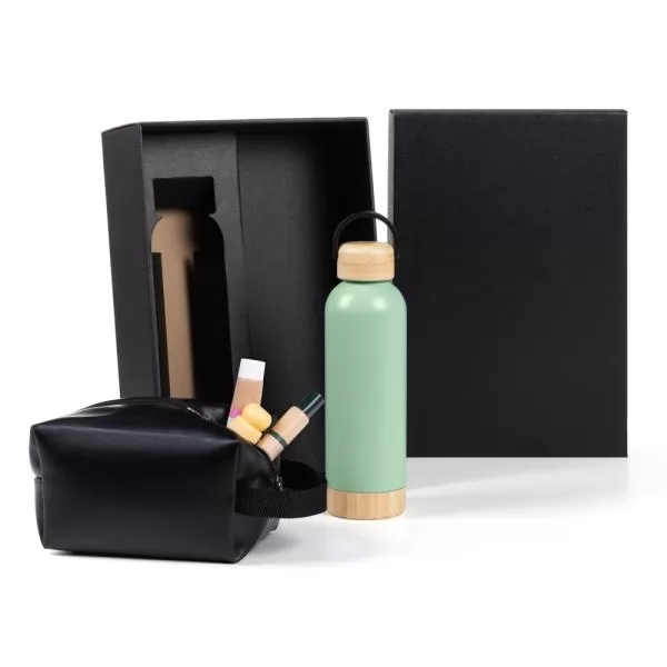 KIT GARRAFA E NECESSAIRE - VERDE/PRETO - 2 PÇS