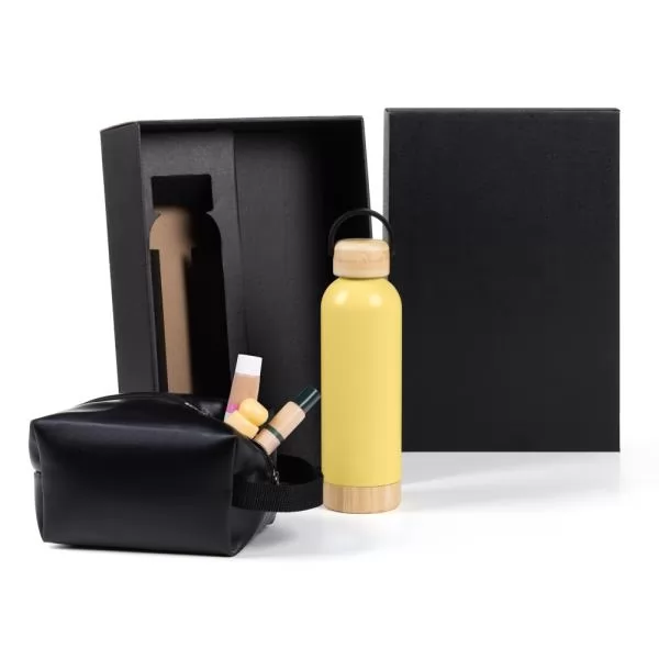 KIT GARRAFA E NECESSAIRE - AMARELO/PRETO - 2 PÇS