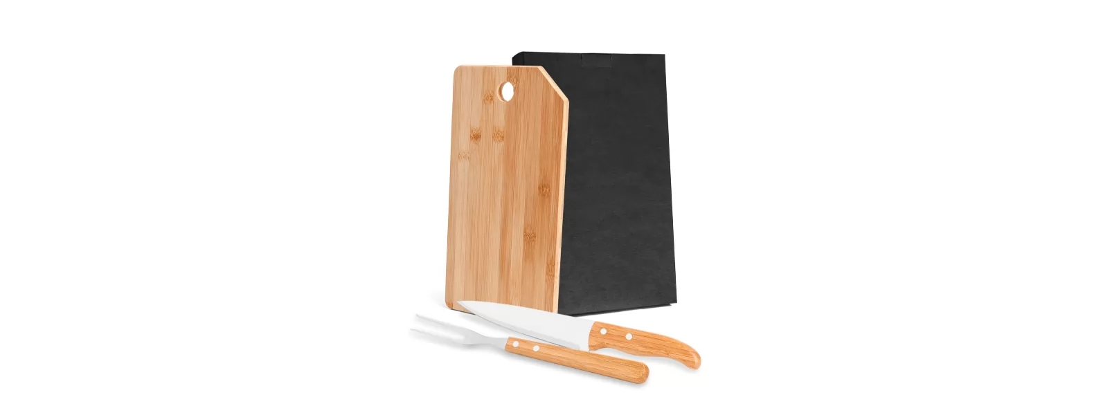 Kit Para Cozinha Em Bambu / Inox Oregon Com Tábua - 3 PÇs