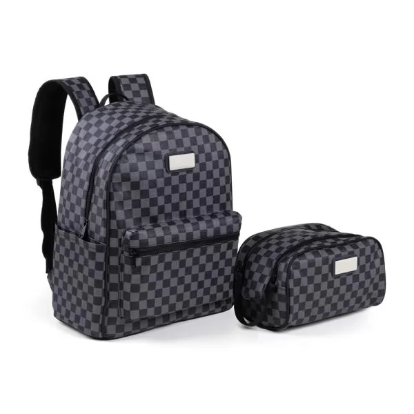 CONJ. MOCHILA E NECESSAIRE EM PVC - XADREZ