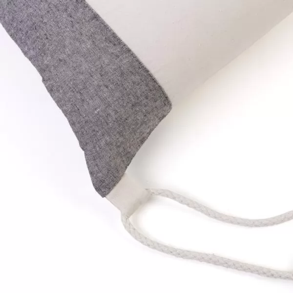 MOCHILA SACOLA EM ALGODÃO RECICLADO - BEGE NATURAL / MELANGE CINZA - 37X41CM