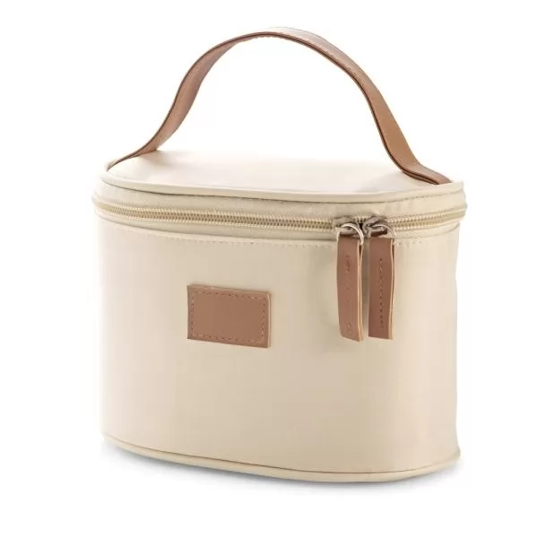 BOLSA P/ COSMETICOS EM MICROFIBRA - BEGE - 18X12X10 CM